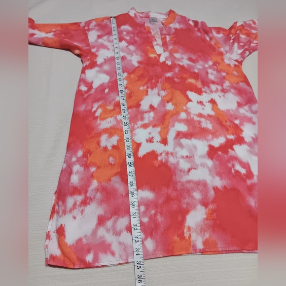 3 X$20 Natori Red and Orange Abstract Shirt Dress V neck Pockets Size M - Picture 7 of 14